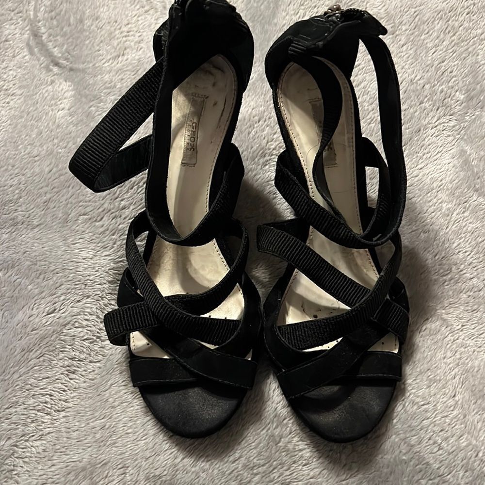 Geox Respira black strappy wedges